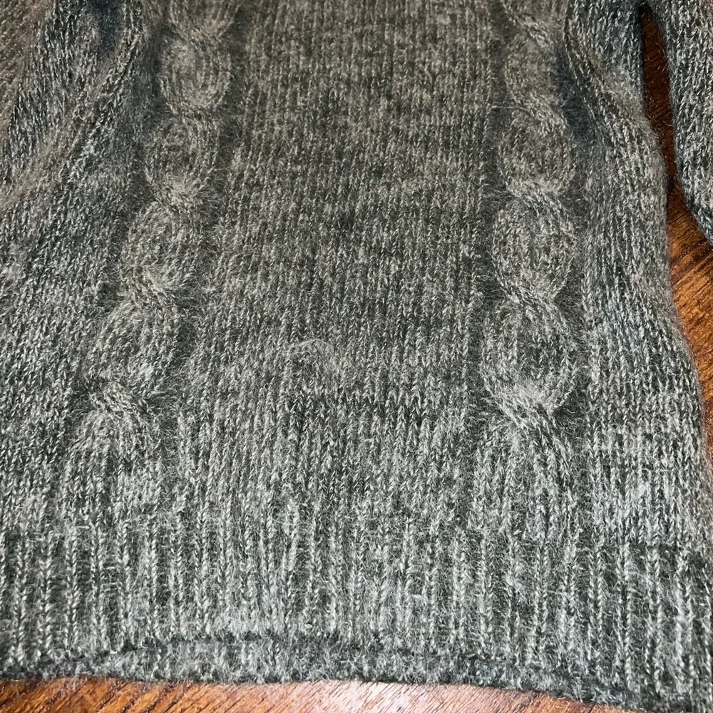 Green Chunky Knit Mohair Gray Mock Neck Long Sleeve Wool Sweater Size S - Picture 7 of 9